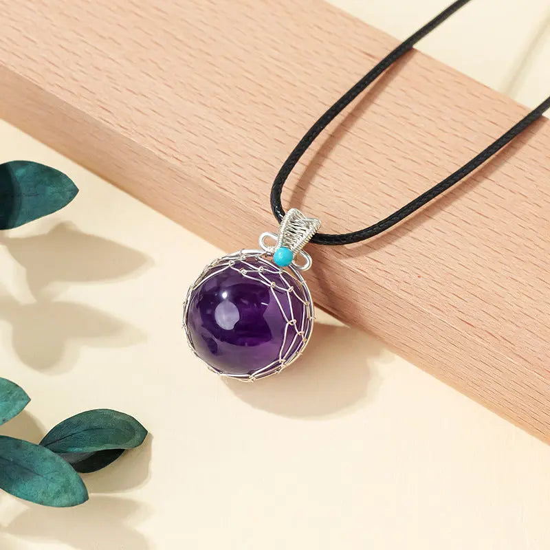 sestelavon Natural Fission Rainbow Crystal Ball Wire-Wrapped Pendant Necklace Shinepurity