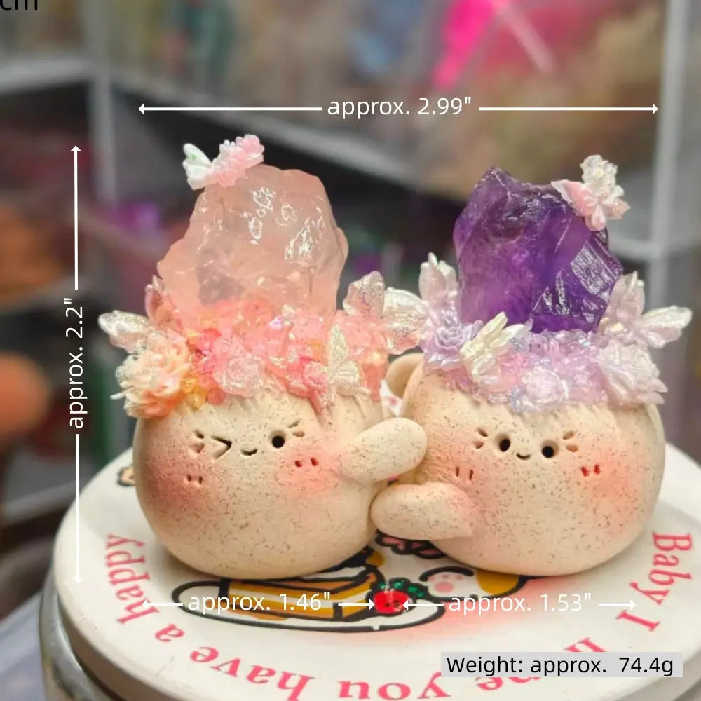 Customize | Healing Hugs Handcrafted Clay Pet with Raw Rose Quartz & Amethyst Shinepurity
