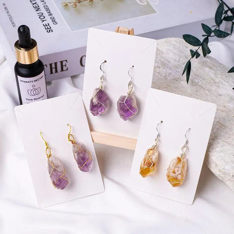 Handcrafted Wire-Wrapped Crystal Raw Stone Earrings - Shinepurity