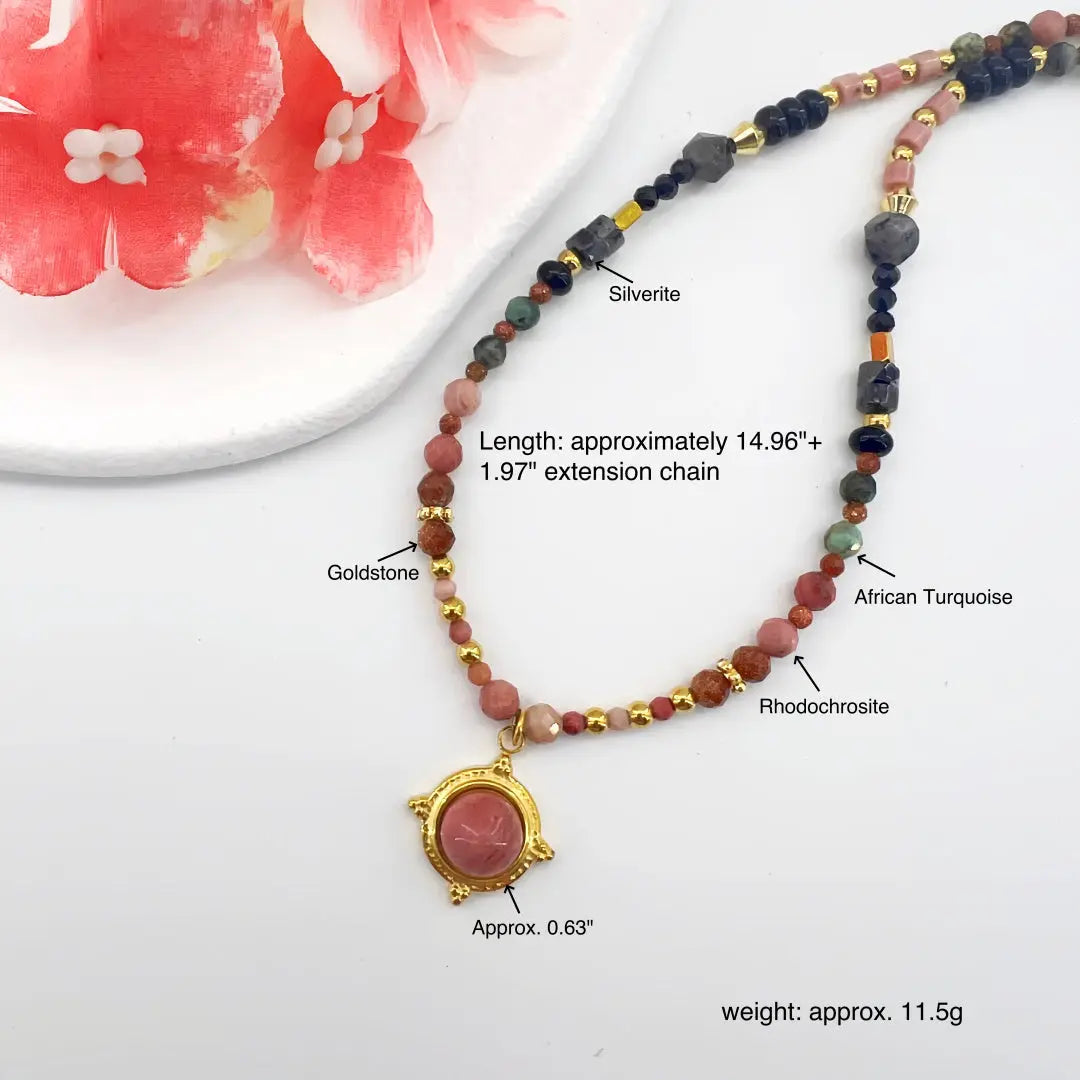 Rose Pink Natural Stone Colorful Beaded Necklace Shinepurity