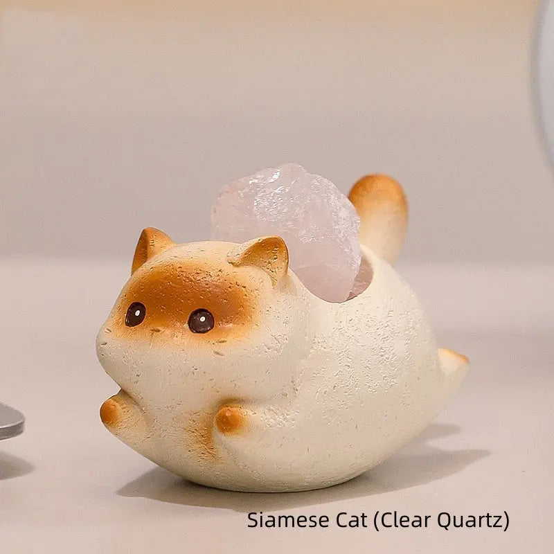 Embrace the Gentle Glow · Healing Crystal Cat Figurine Shinepurity
