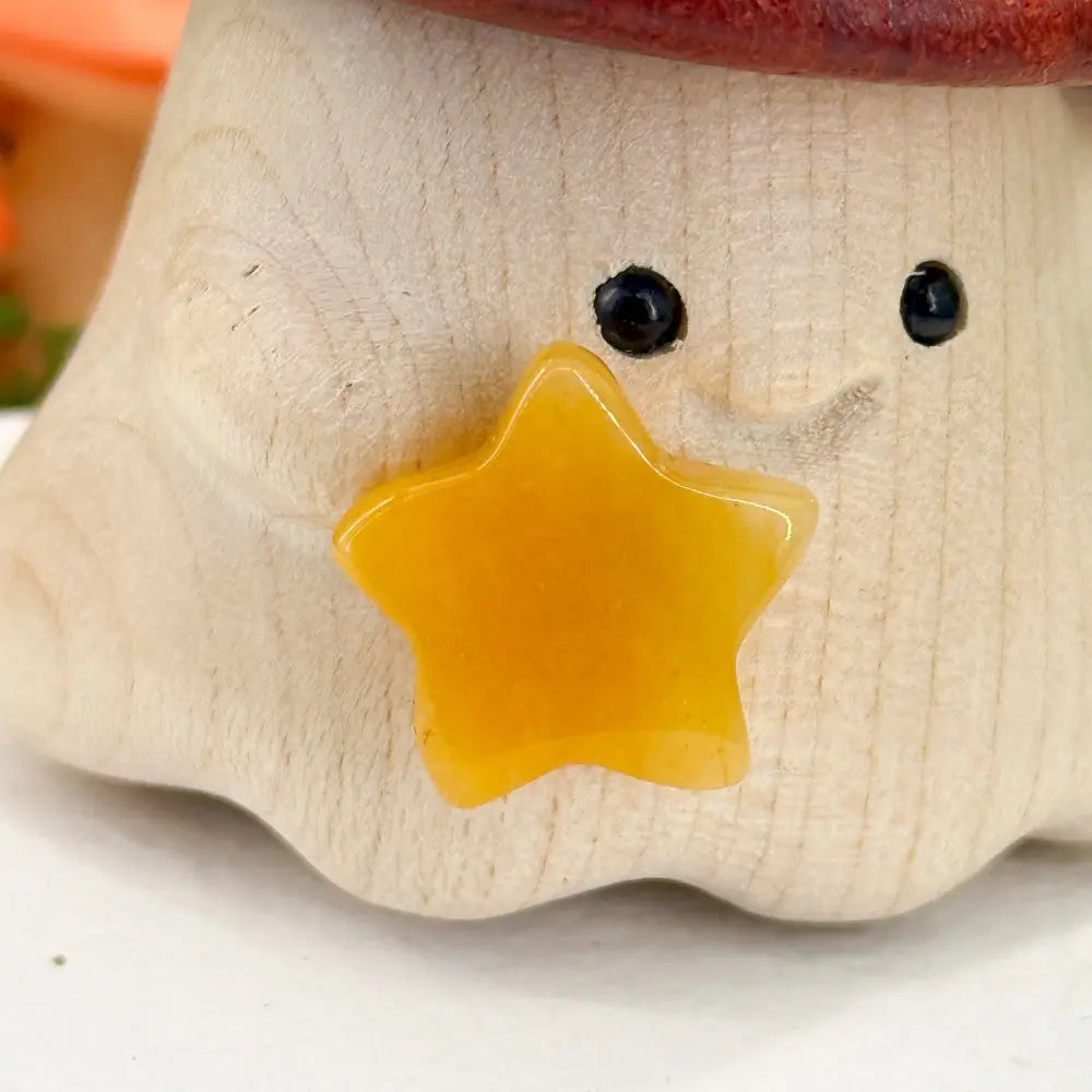 A Warm Lucky Star Citrine Wooden Elf Figurine Shinepurity