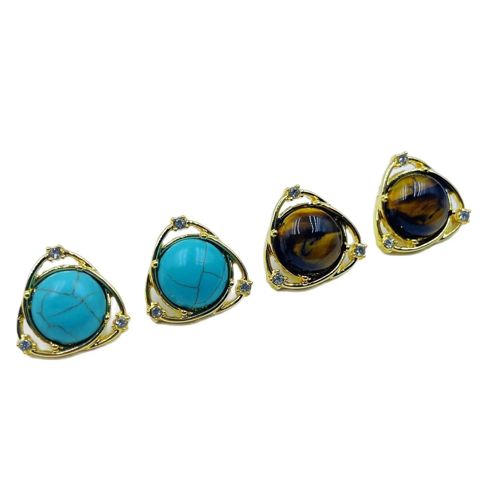 Vintage Minimalist Inlaid Natural Turquoise and Tiger's Eye Ear Studs Shinepurity