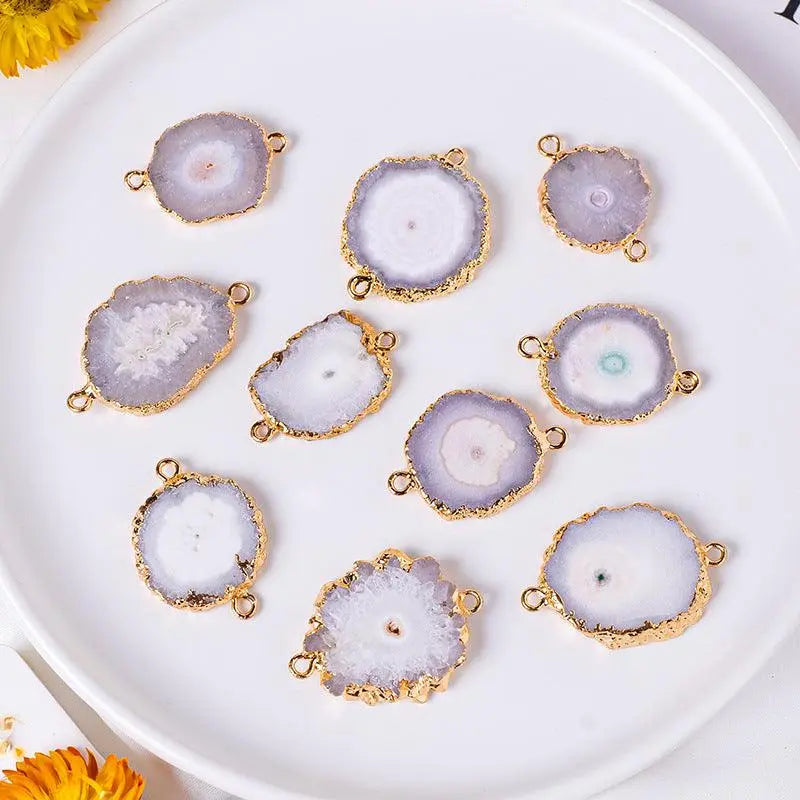 Natural Crystal Agate Cluster Sunflower Double-Hole Pendant Necklace - Shinepurity