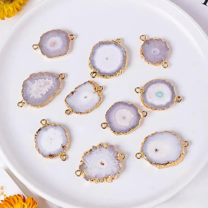 Natural Crystal Agate Cluster Sunflower Double-Hole Pendant Necklace - Shinepurity