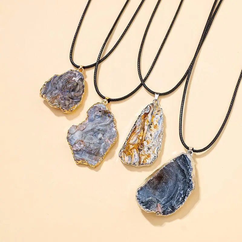 Irregular Starry Sky Galaxy Agate Cluster Raw Stone Pendant Necklace - Shinepurity