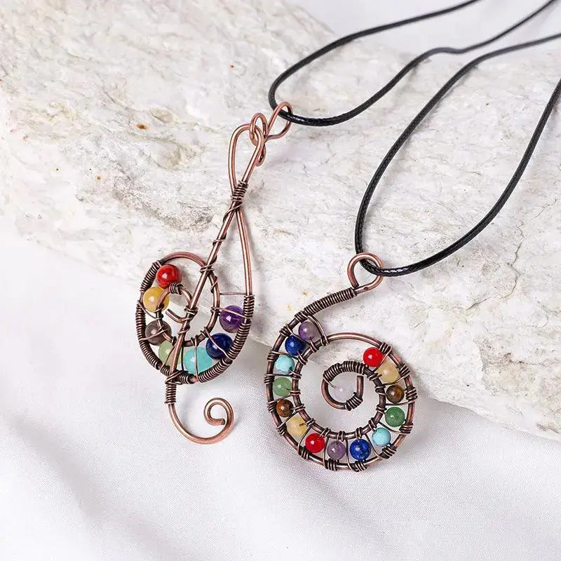 Multicolor Gravel Tree of Life Handmade Wire-Wrapped Pendant Necklace - Shinepurity