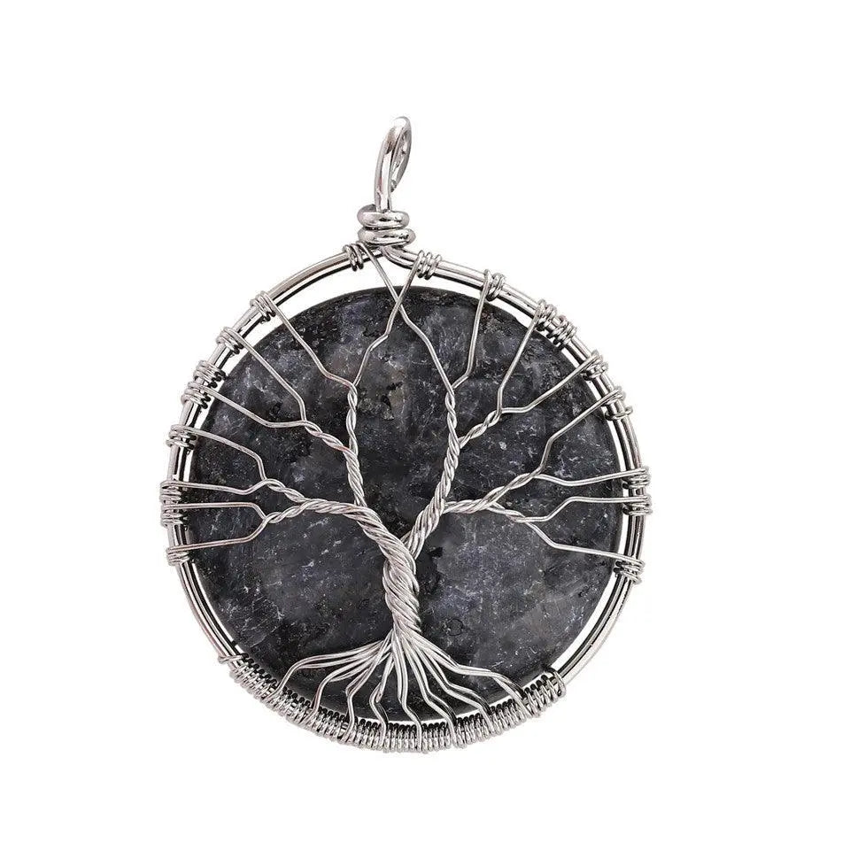 Tree of Life Wire-Wrapped Natural Raw Stone Pendant Necklace - Shinepurity