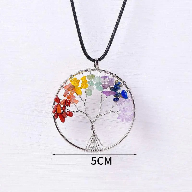 Multicolor Gravel Tree of Life Handmade Wire-Wrapped Pendant Necklace - Shinepurity