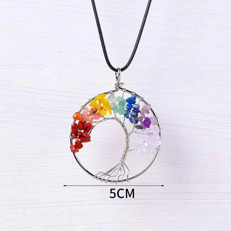 Multicolor Gravel Tree of Life Handmade Wire-Wrapped Pendant Necklace - Shinepurity