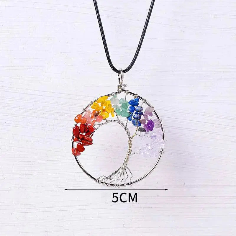 Multicolor Gravel Tree of Life Handmade Wire-Wrapped Pendant Necklace - Shinepurity