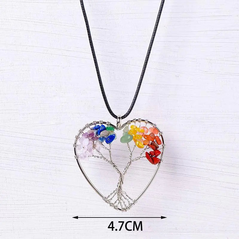 Multicolor Gravel Tree of Life Handmade Wire-Wrapped Pendant Necklace - Shinepurity