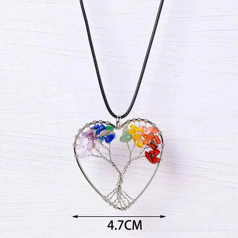 Multicolor Gravel Tree of Life Handmade Wire-Wrapped Pendant Necklace - Shinepurity