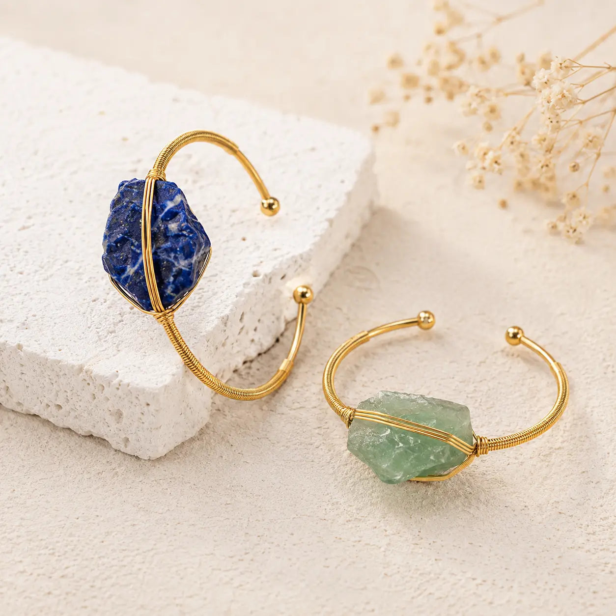 Irregular Crystal Raw Stone Wire-Wrapped Open Bangle Shinepurity