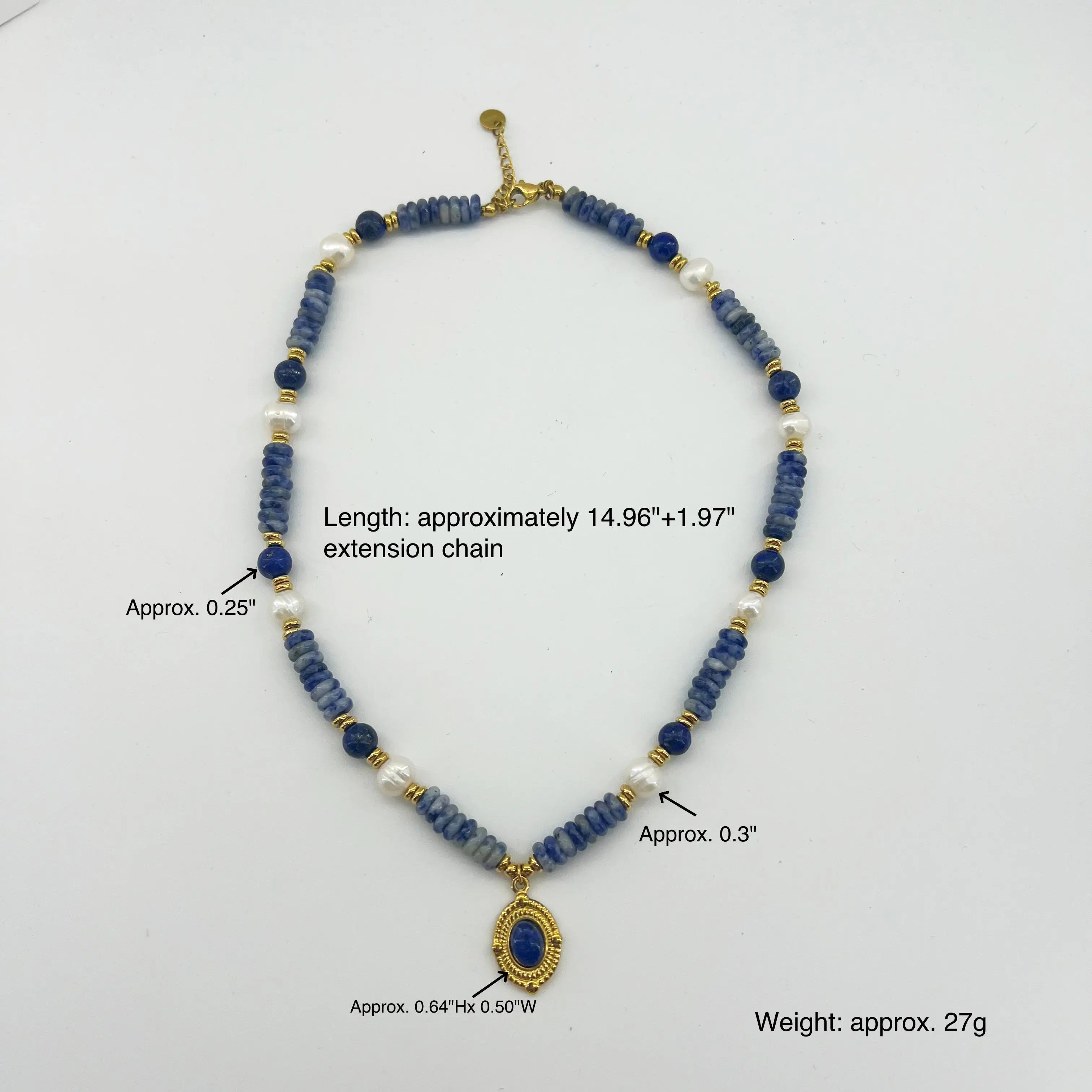 Freshwater Pearl & Lapis Lazuli Vintage Pendant Necklace Shinepurity