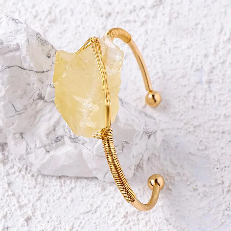 Irregular Crystal Raw Stone Wire-Wrapped Open Bangle - Shinepurity