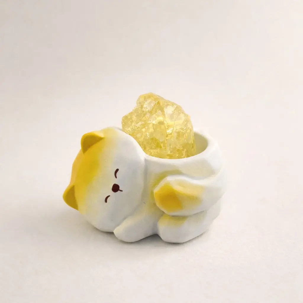 Crystal Puppy Desk Decor Set - Resin Sleeping Dog with Natural Raw Crystals Shinepurity