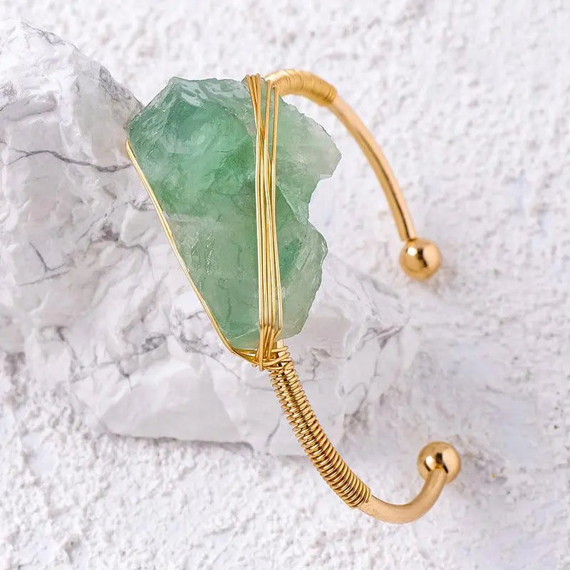 Irregular Crystal Raw Stone Wire-Wrapped Open Bangle - Shinepurity