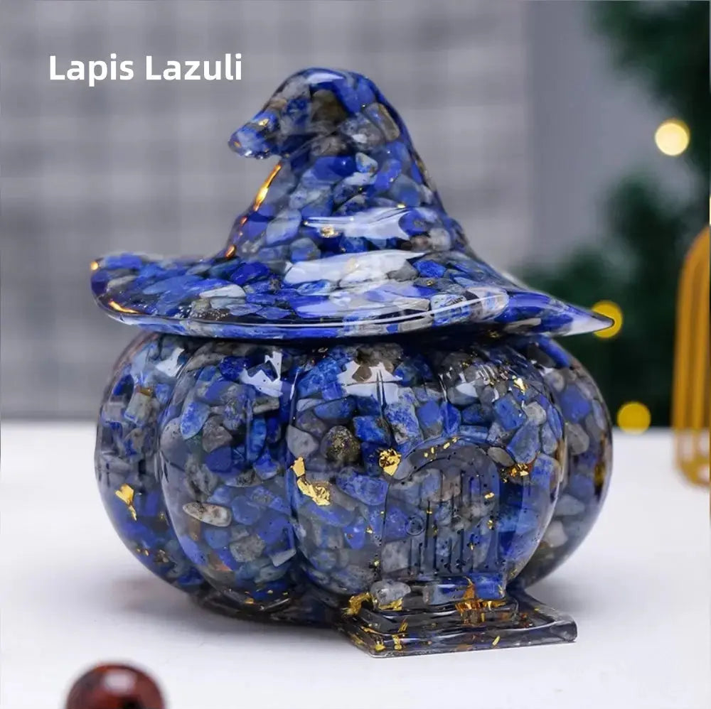 Witch Pumpkin House Natural Crystal Chip Resin Storage Box Candy Jar Shinepurity