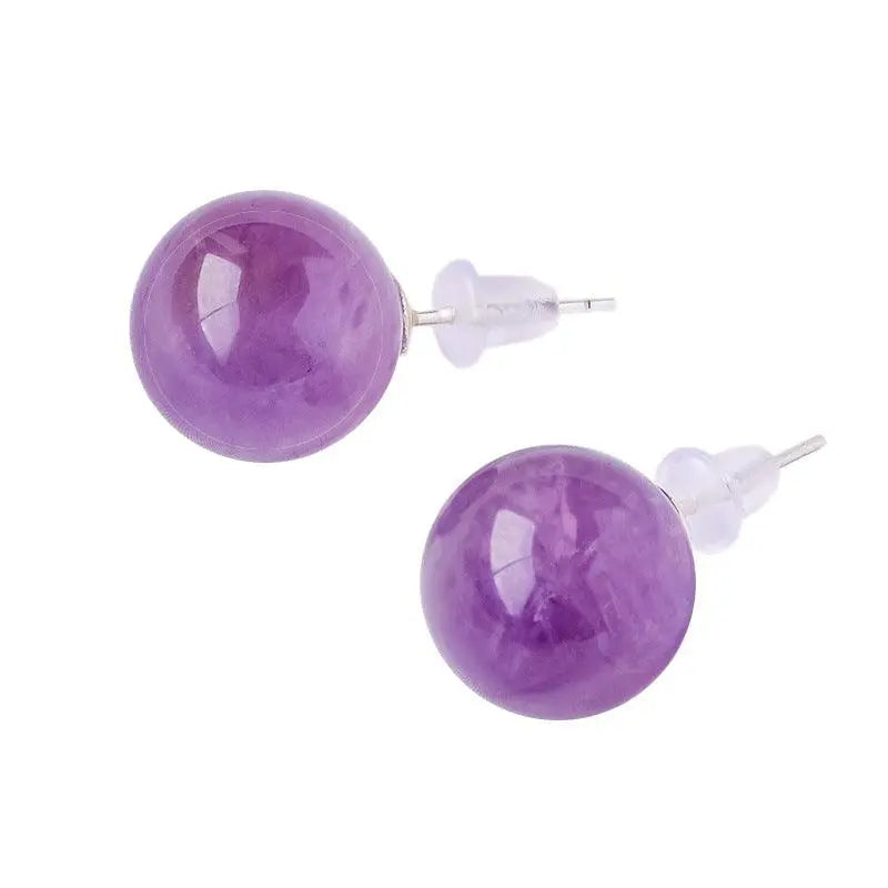 S925 Sterling Silver Natural Brazilian Amethyst Round Stud Earrings - Shinepurity