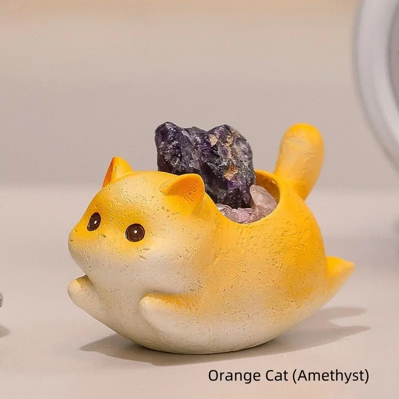 Embrace the Gentle Glow · Healing Crystal Cat Figurine Shinepurity