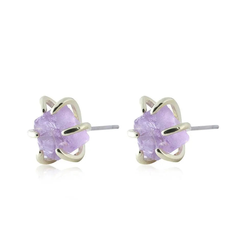 vintage six-prong natural crystal raw stone ear studs - Shinepurity