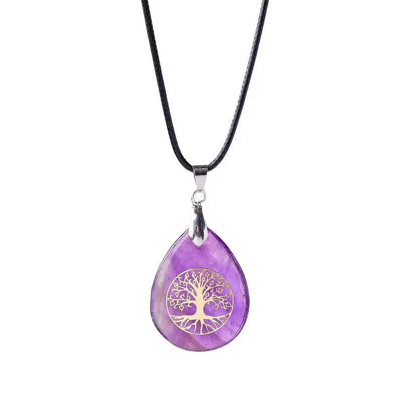 Natural Crystal Raw Teardrop Tree of Life Energy Pendant Necklace - Shinepurity