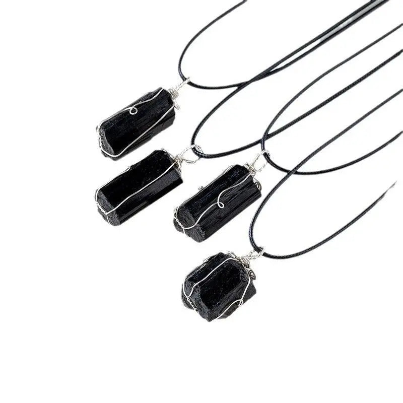 Irregular Black Tourmaline Wire-Wrapped Pendant Necklace - Shinepurity