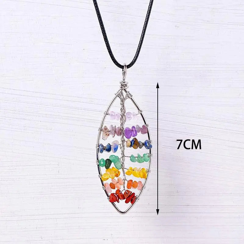 Multicolor Gravel Tree of Life Handmade Wire-Wrapped Pendant Necklace - Shinepurity
