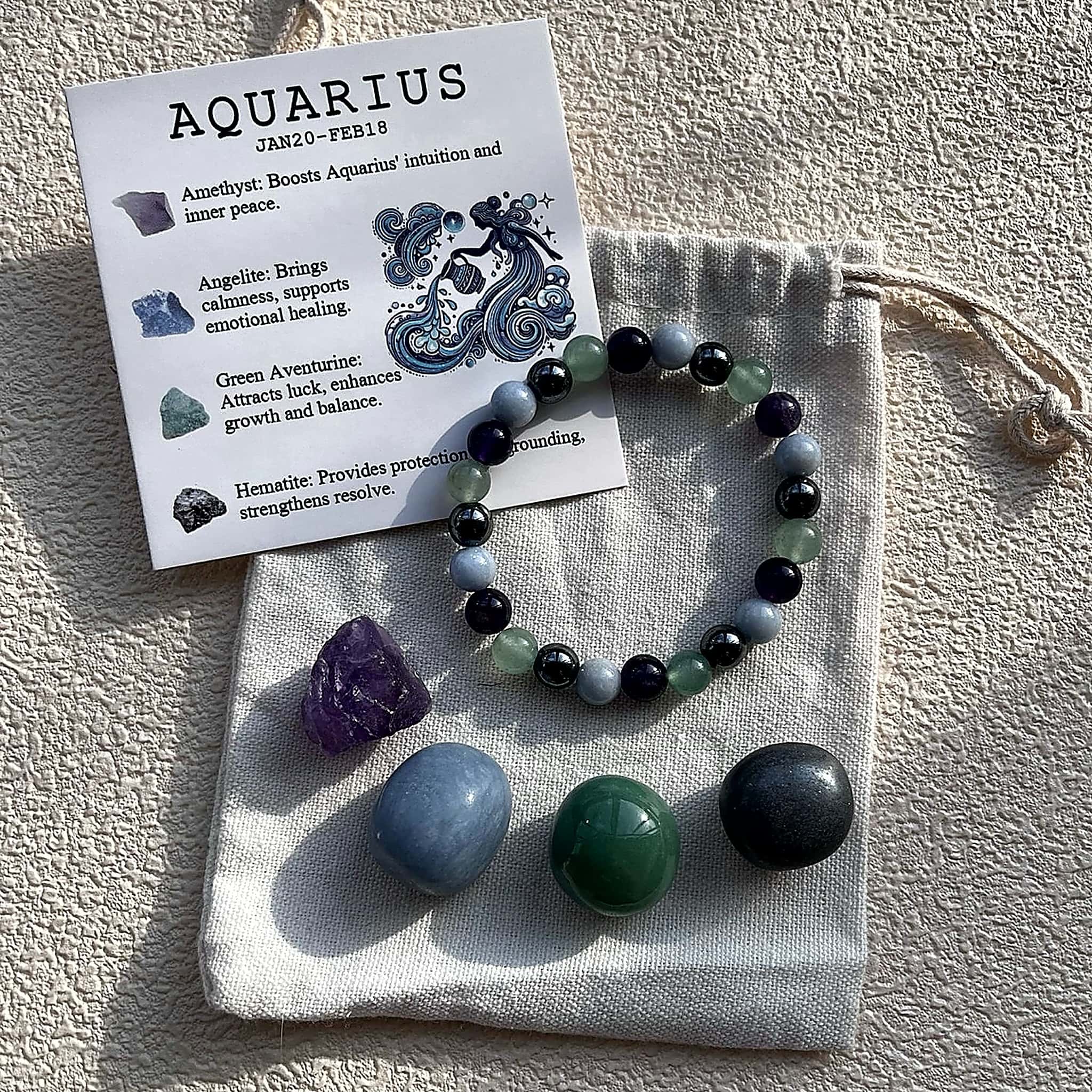 Zodiac Crystal Bracelet Set | Bracelet + 4 Raw Stones | Energy Kit Shinepurity