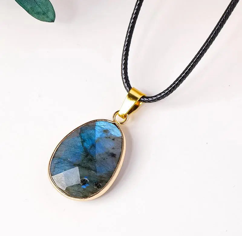 Teardrop Faceted Crystal Raw Stone Pendant Necklace - Shinepurity