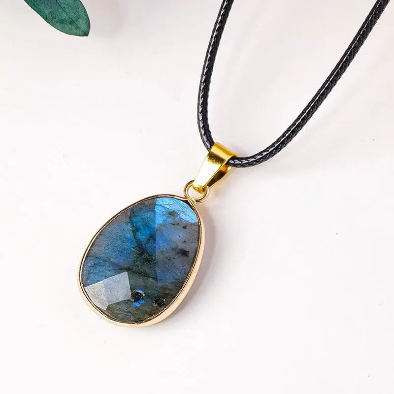 Teardrop Faceted Crystal Raw Stone Pendant Necklace - Shinepurity