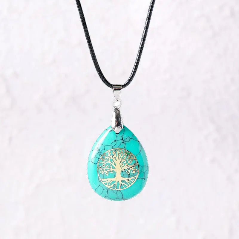 Natural Crystal Raw Teardrop Tree of Life Energy Pendant Necklace - Shinepurity