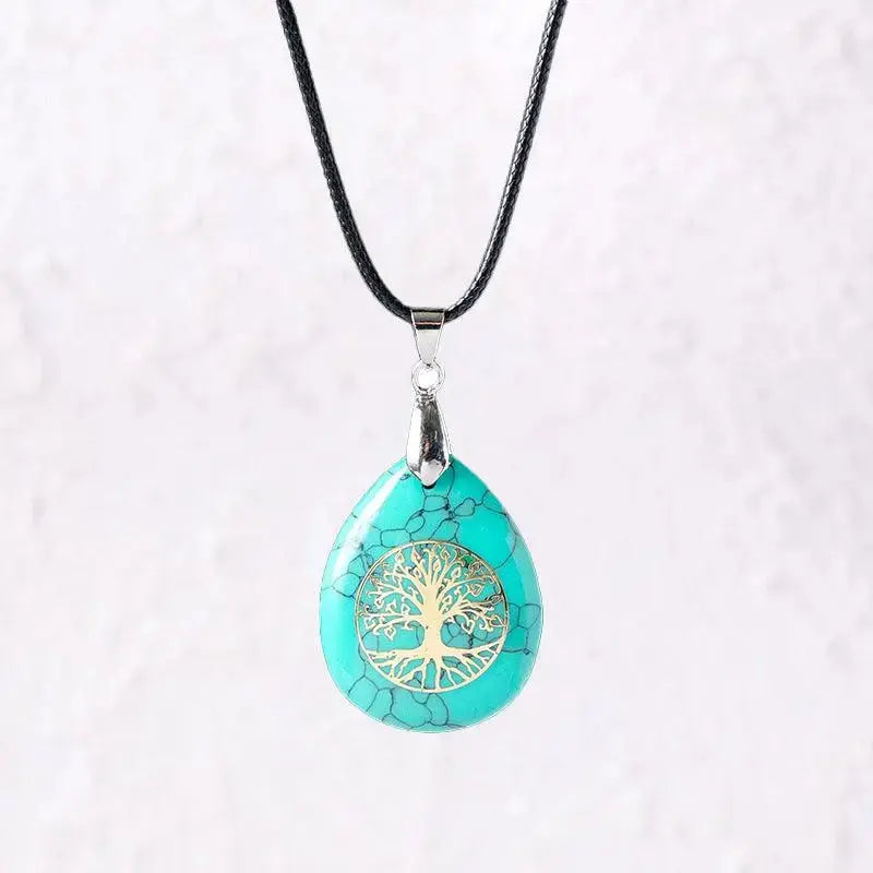 Natural Crystal Raw Teardrop Tree of Life Energy Pendant Necklace - Shinepurity