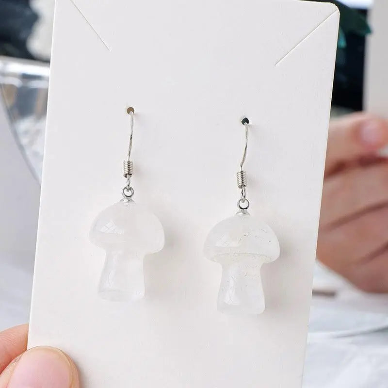 Natural Crystal Raw Stone Polished Mushroom-Shaped Earrings - Shinepurity