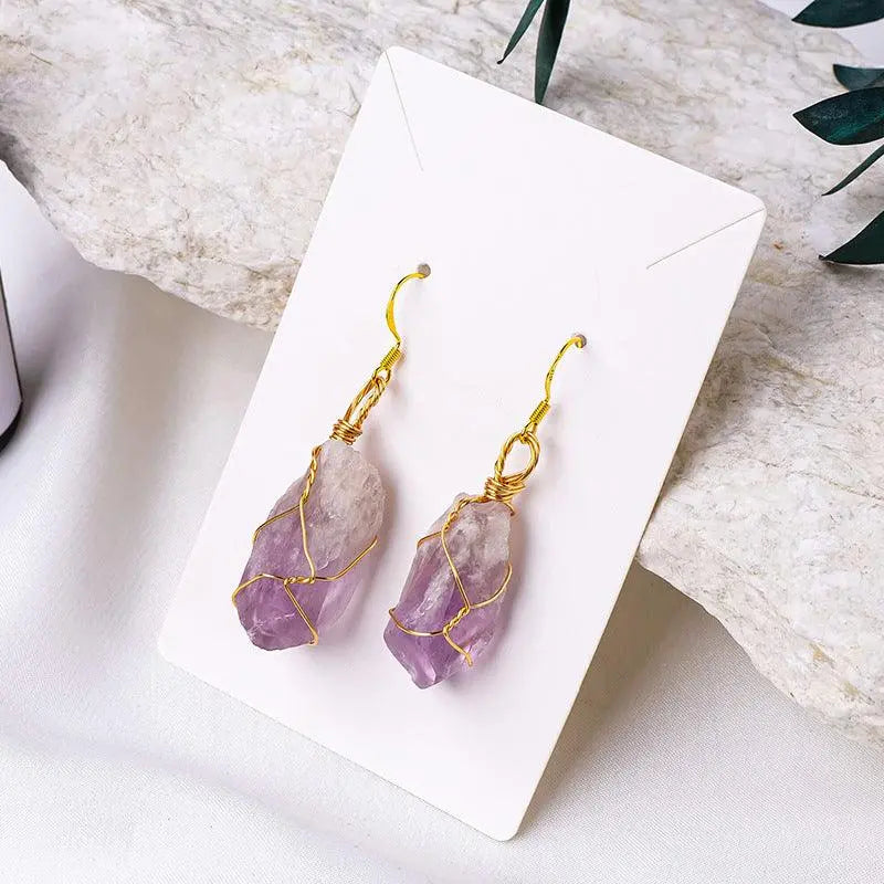 Handcrafted Wire-Wrapped Crystal Raw Stone Earrings - Shinepurity