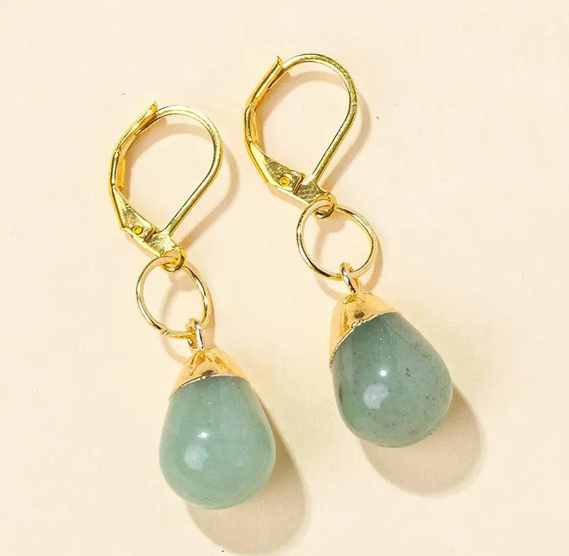 Teardrop Shaped Natural Crystal Raw Stone Earrings - Shinepurity