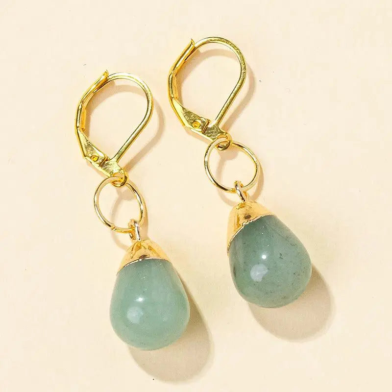 Teardrop Shaped Natural Crystal Raw Stone Earrings - Shinepurity