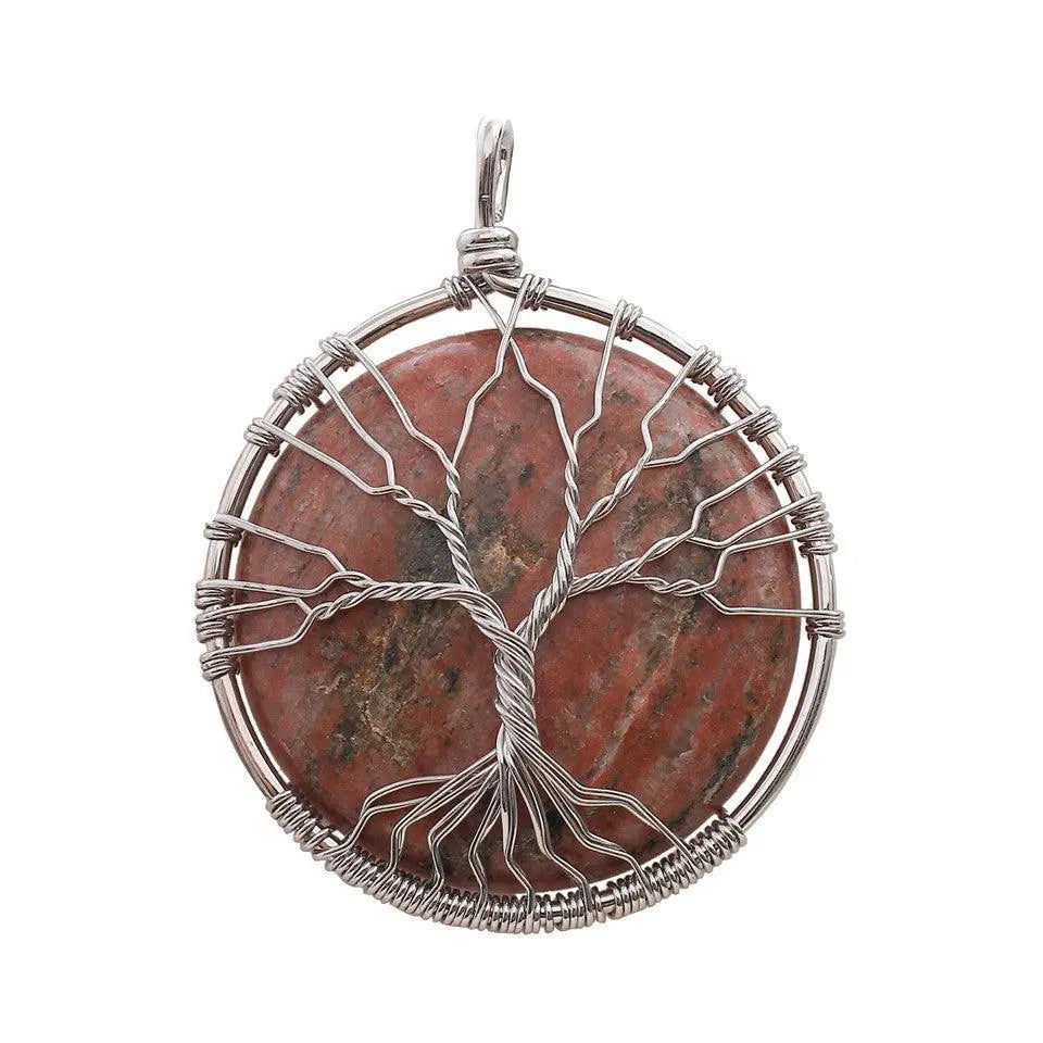 Tree of Life Wire-Wrapped Natural Raw Stone Pendant Necklace - Shinepurity