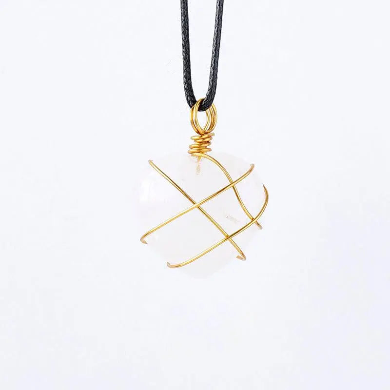 Gold-Wrapped Wire Heart-Shaped Crystal Pendant Necklace - Shinepurity