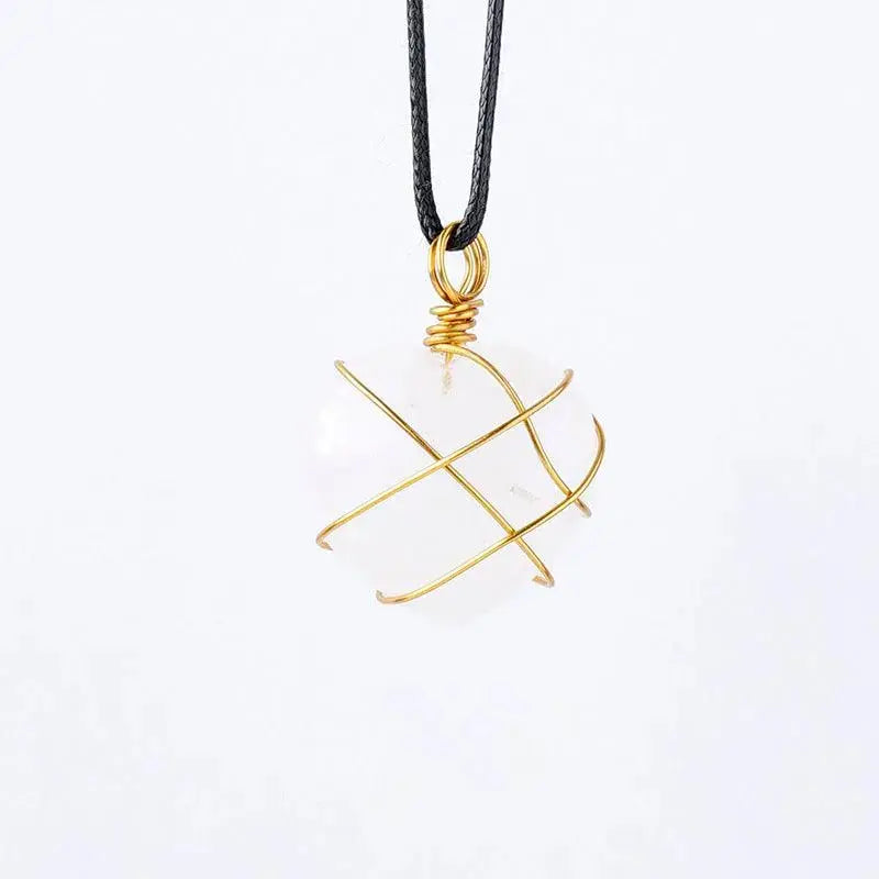 Gold-Wrapped Wire Heart-Shaped Crystal Pendant Necklace - Shinepurity