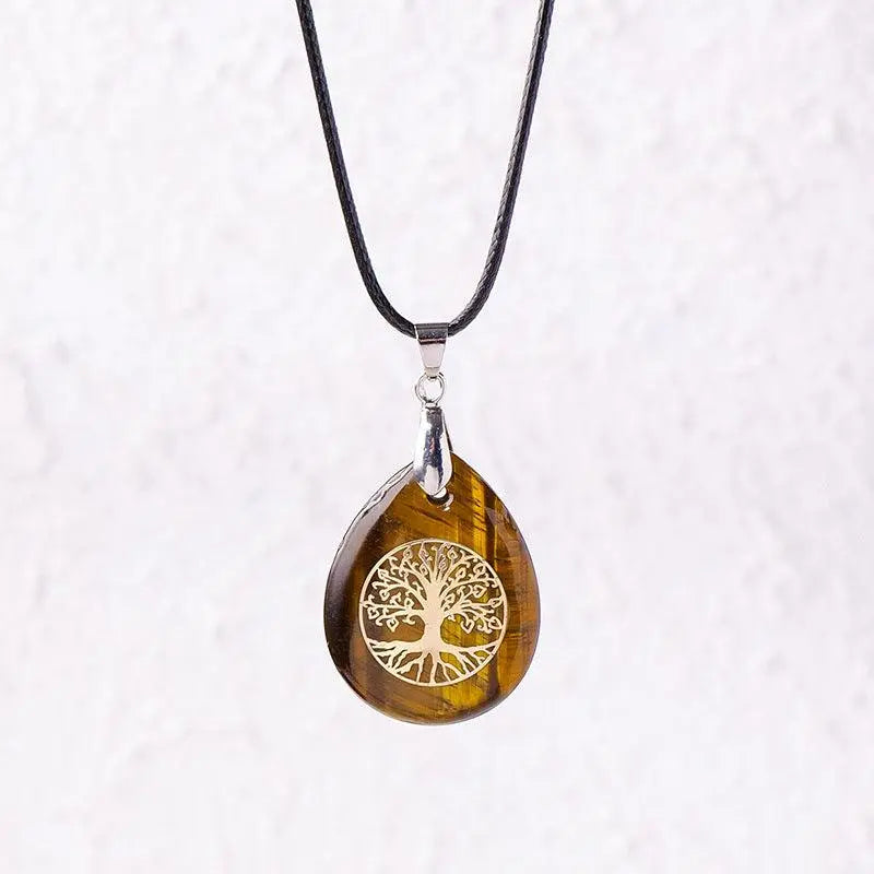 Natural Crystal Raw Teardrop Tree of Life Energy Pendant Necklace - Shinepurity
