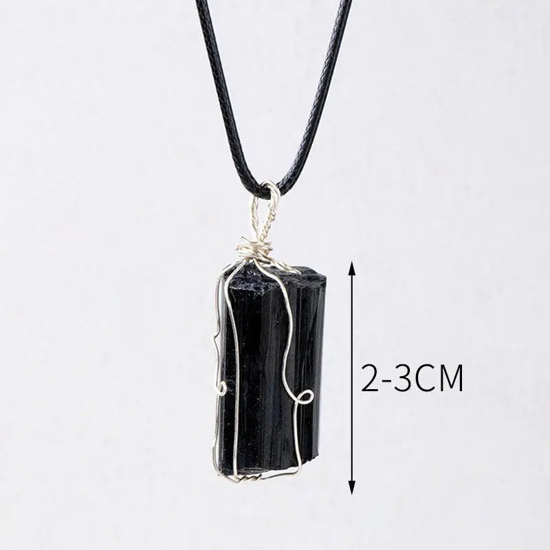 Irregular Black Tourmaline Wire-Wrapped Pendant Necklace - Shinepurity