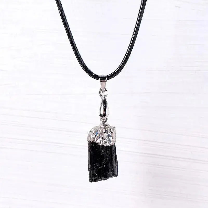 Natural Raw Crystal Black Tourmaline Pendant Necklace - Shinepurity