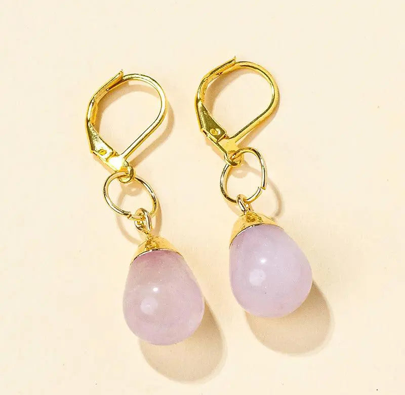 Teardrop Shaped Natural Crystal Raw Stone Earrings - Shinepurity