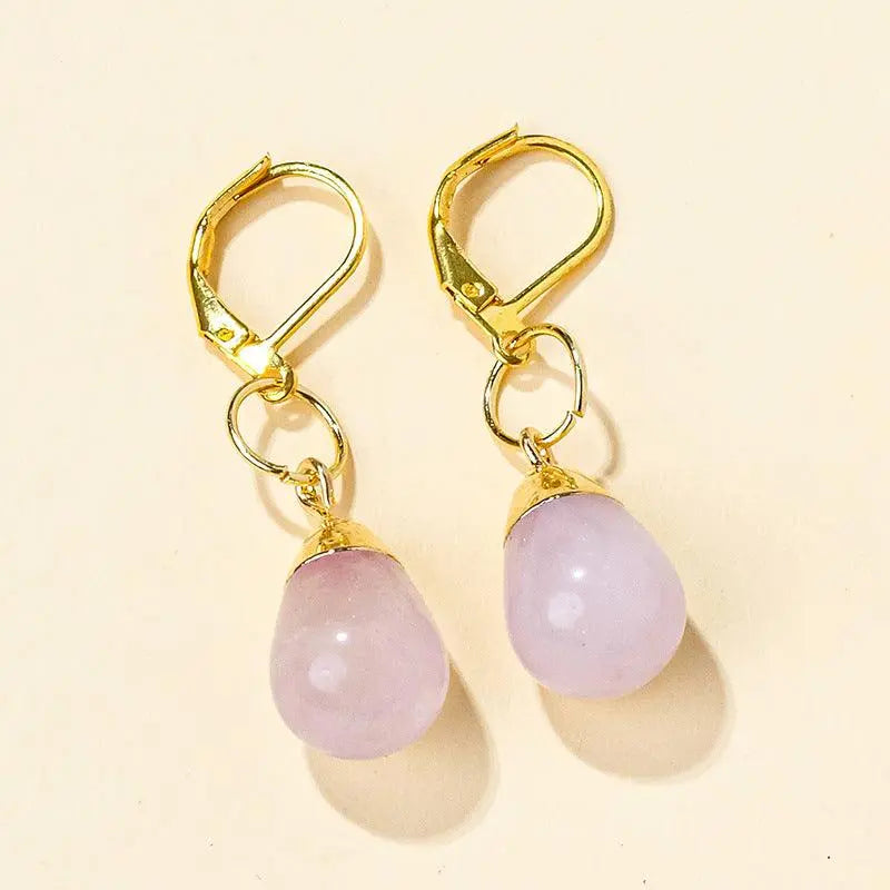 Teardrop Shaped Natural Crystal Raw Stone Earrings - Shinepurity