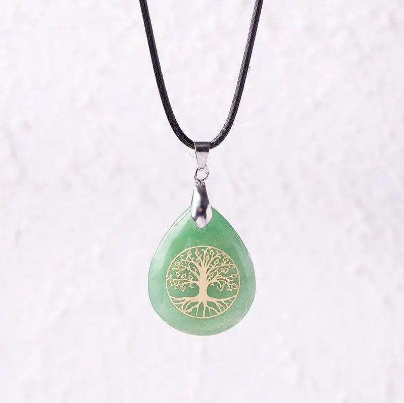 Natural Crystal Raw Teardrop Tree of Life Energy Pendant Necklace - Shinepurity