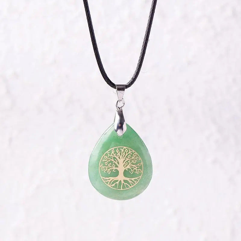 Natural Crystal Raw Teardrop Tree of Life Energy Pendant Necklace - Shinepurity