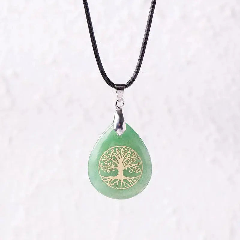 Natural Crystal Raw Teardrop Tree of Life Energy Pendant Necklace - Shinepurity