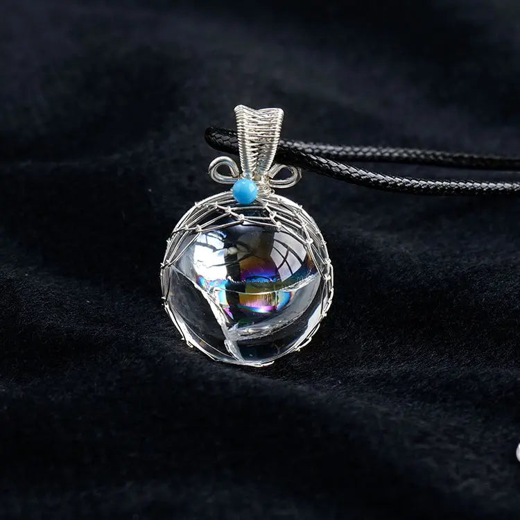 sestelavon Natural Fission Rainbow Crystal Ball Wire-Wrapped Pendant Necklace Shinepurity